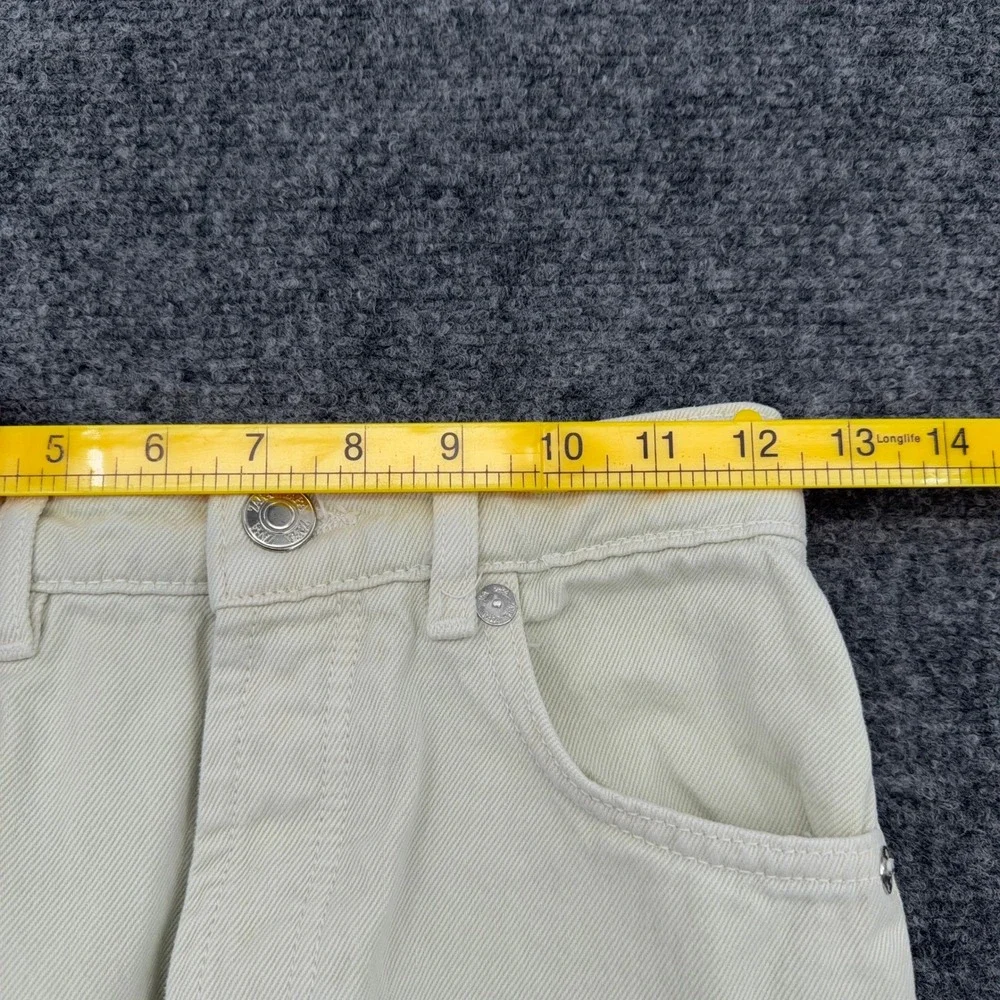 Zara Straight Leg Jeans Women Size 2 Cotton Cream‎ Denim Raw Hem Button Fly